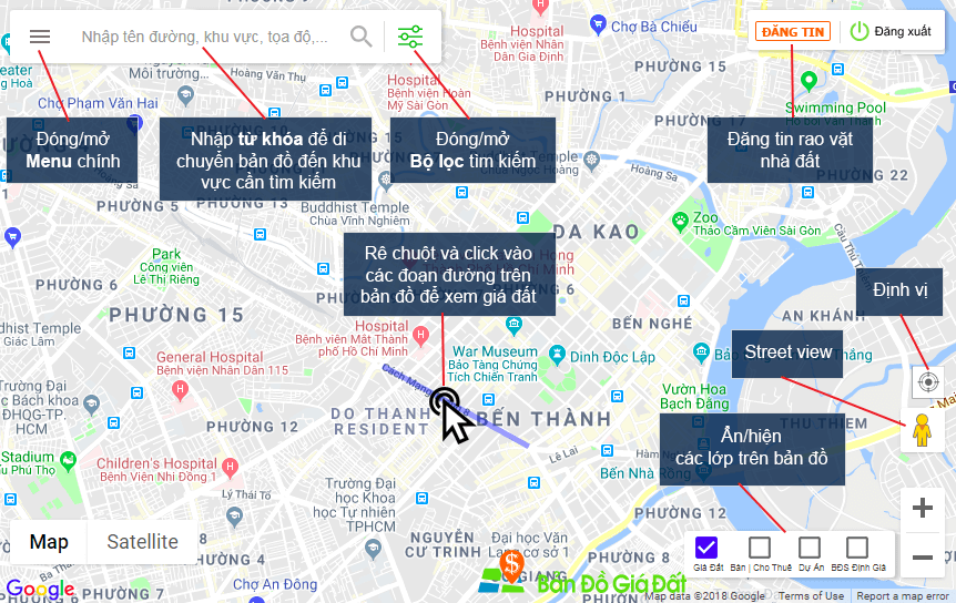 giao diện chính bản đồ giá đất
